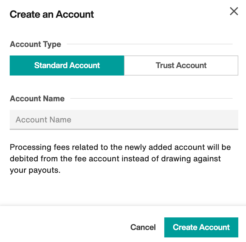 Standard Account or Trust Account selection