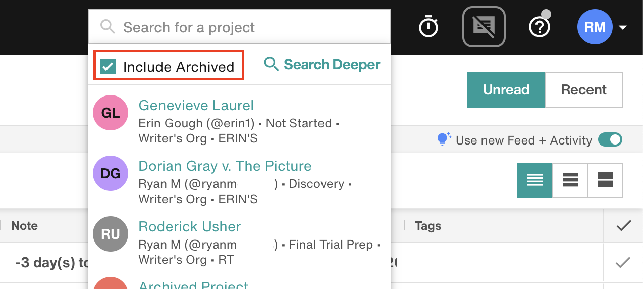 Include Archived Projects in Search