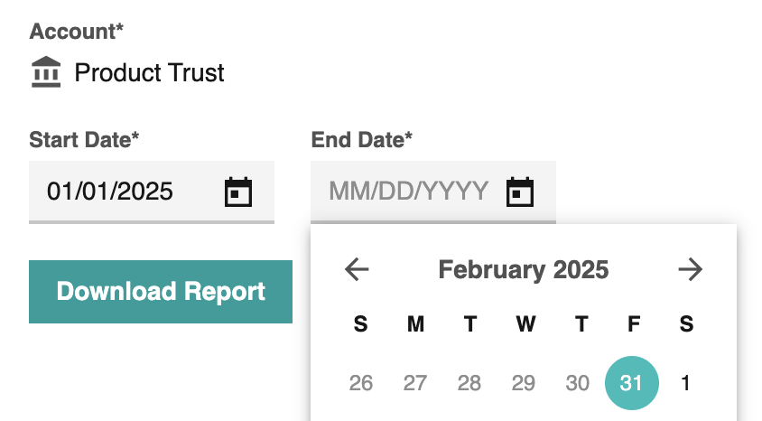 Trust Reconciliation - Select Start Date and End Date