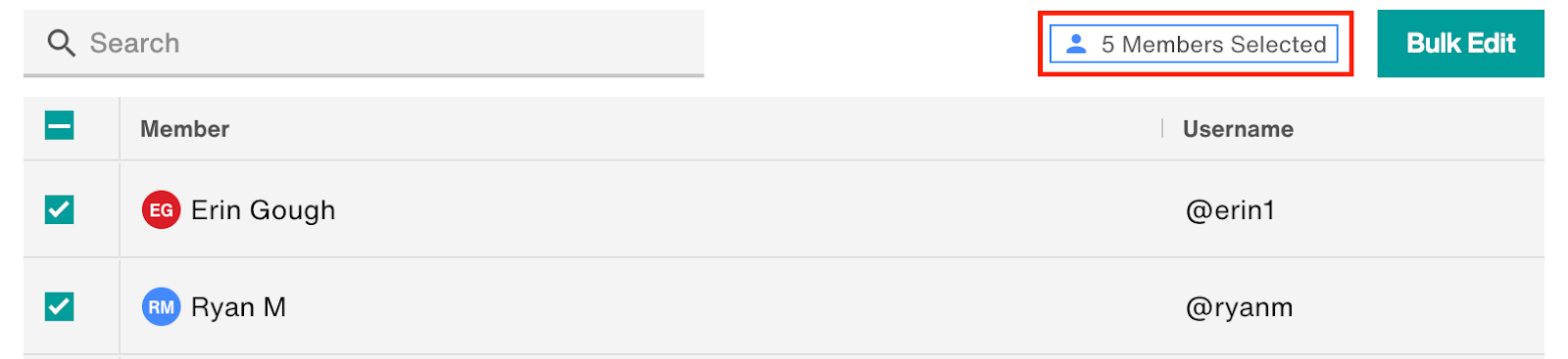 Bulk Access: 5 Members Selected
