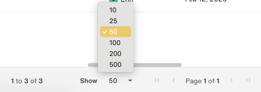 Show: 50 items per page