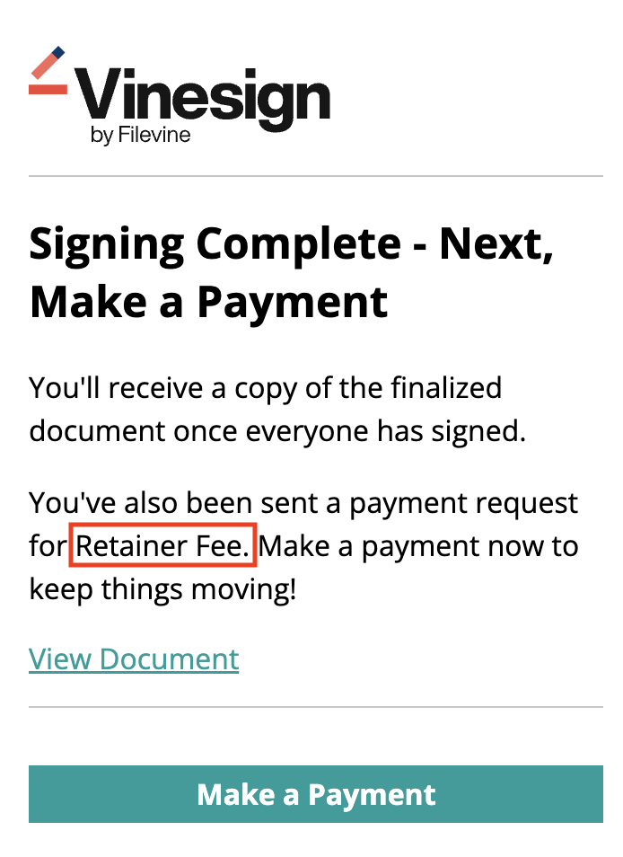 Signing Complete - Next, Make a Payment