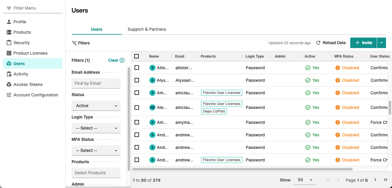 Users tab