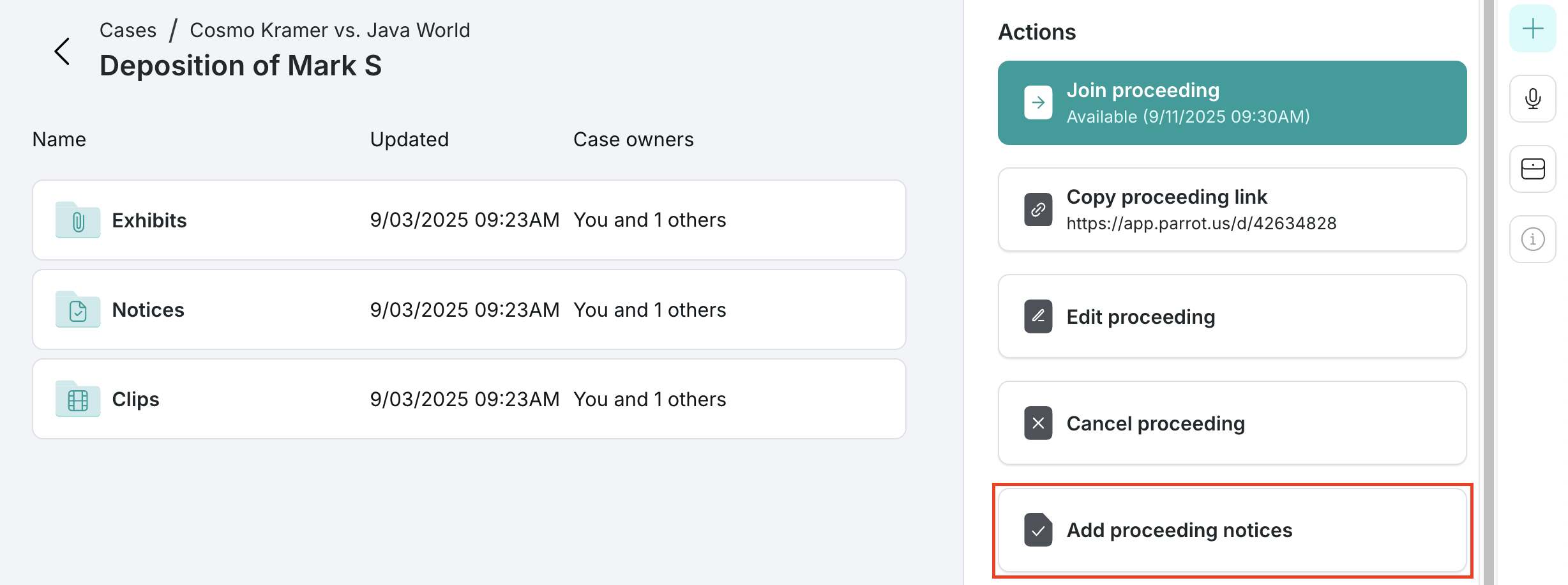 Actions panel - Add proceeding notices.png