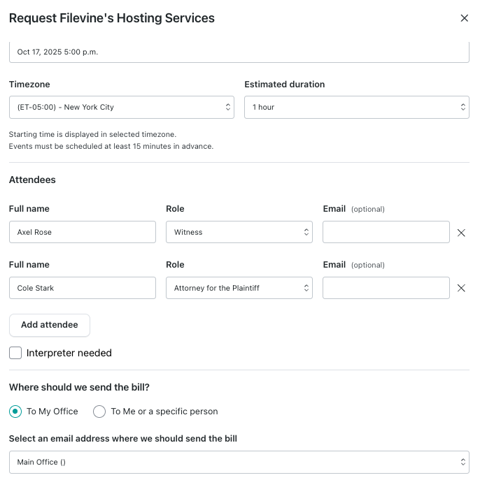 Request Filevine's Hosting Services - conversion modal