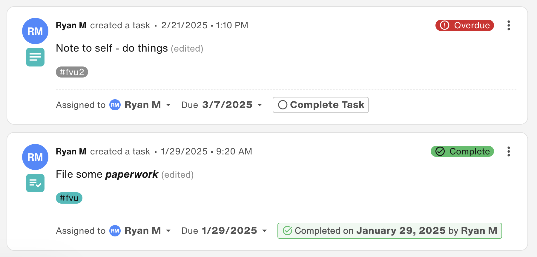 Incomplete task item and complete task item