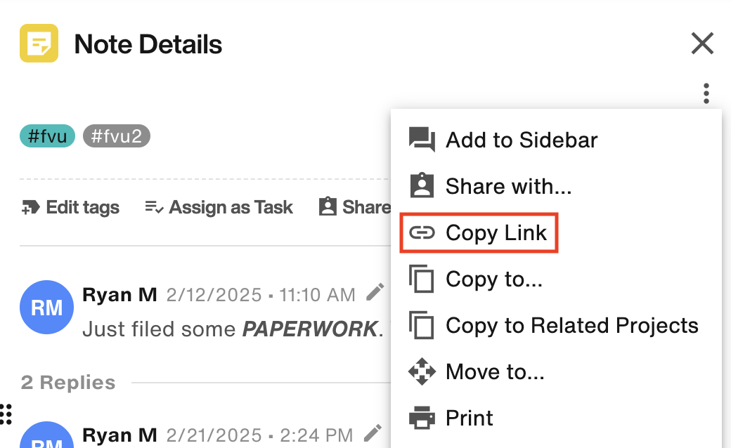 Activity Item Menu Actions – Filevine Help Center