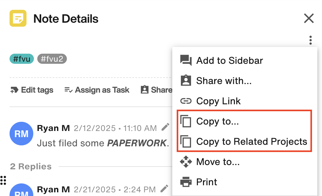 Copy To and Copy To Related Projects