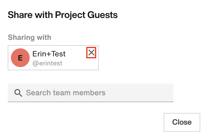 Share with Project Guests modal