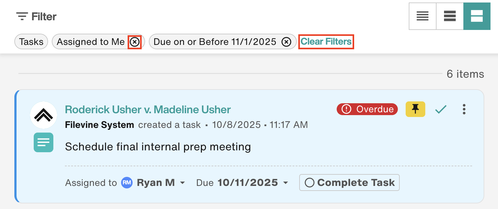 Click 'x' to remove individual filter or Clear Filters to remove all filters