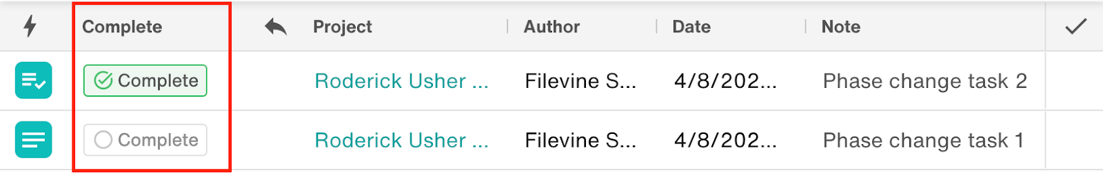 List view column: Complete task