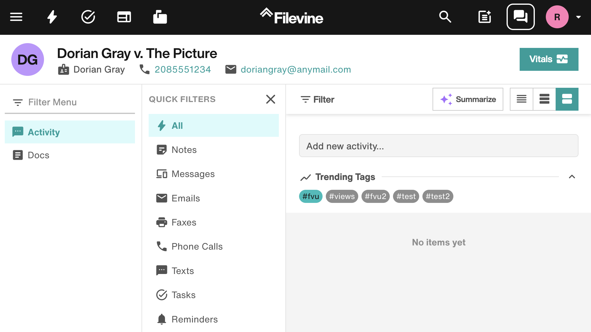 Project with empty Activity Feed and Docs section