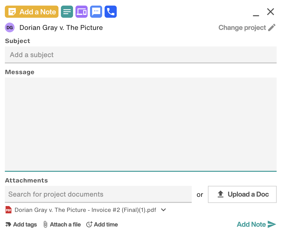 Activity Drawer with document attached
