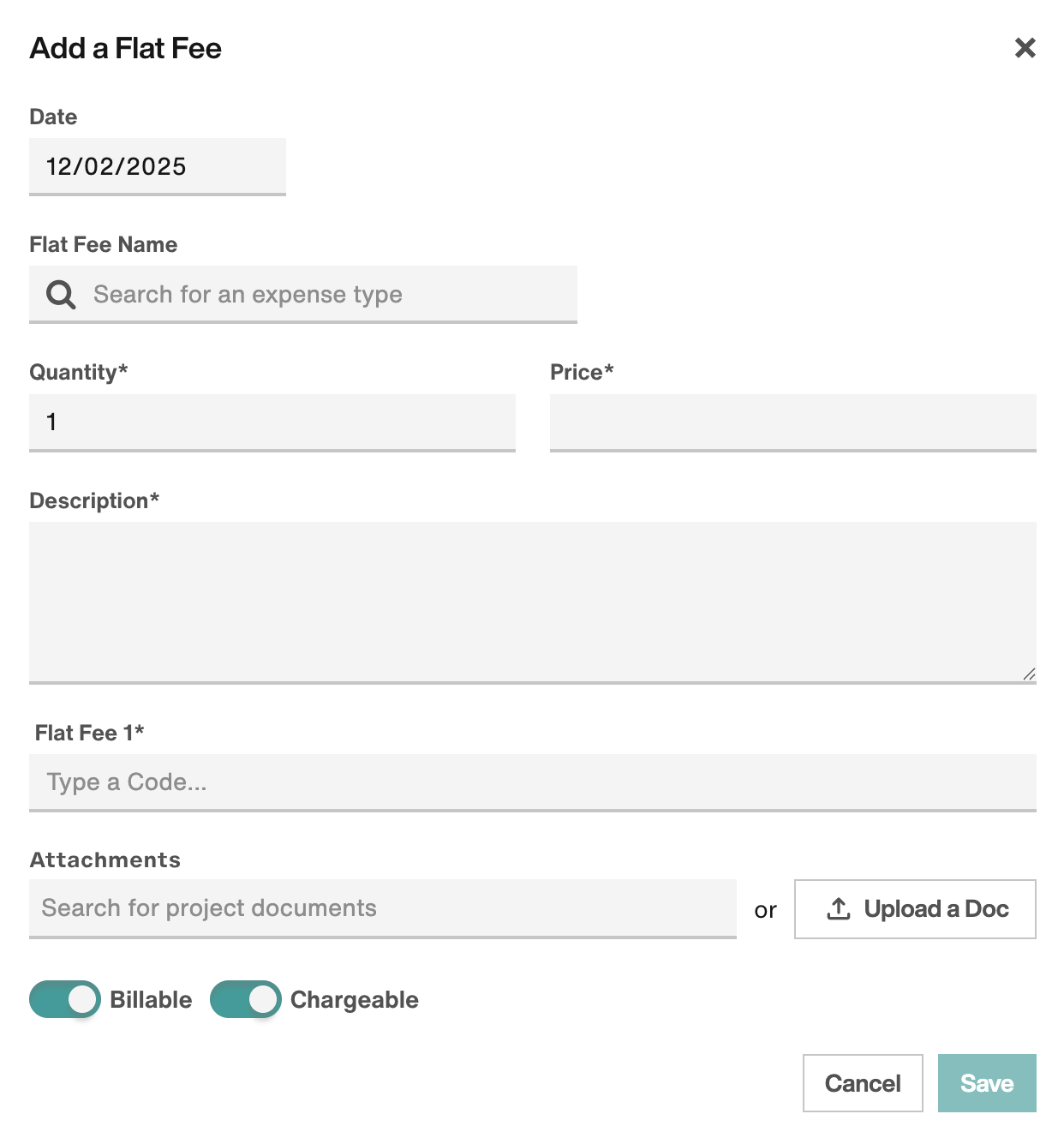 Add a Flat Fee modal