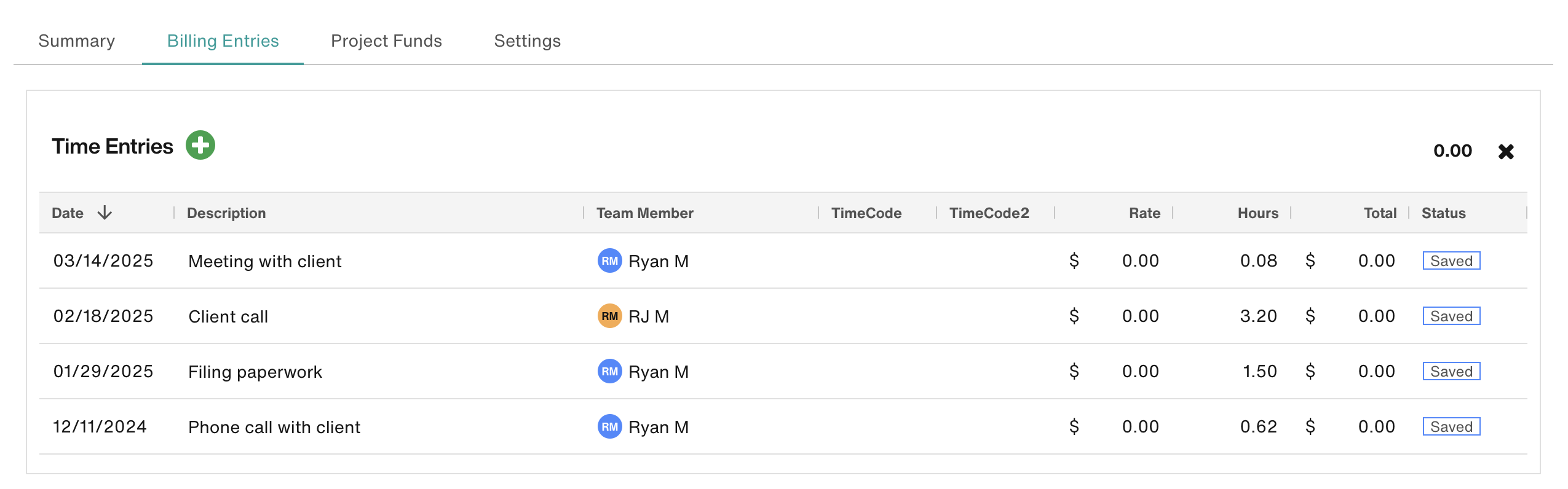 Project Billing - Time Entries category