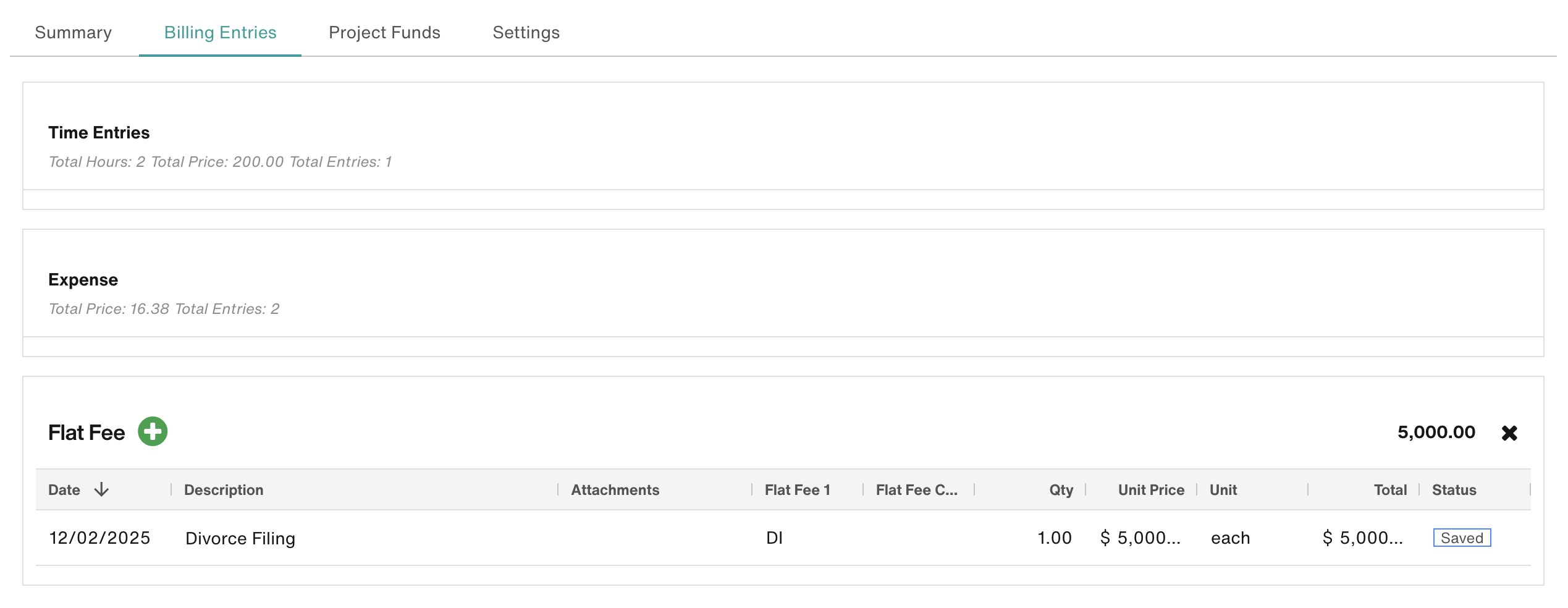 Project Billing - Flat Fees category