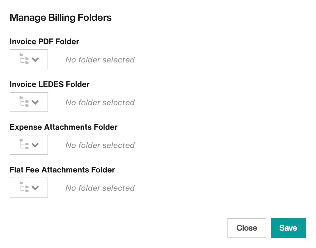 Manage Billing Folders modal