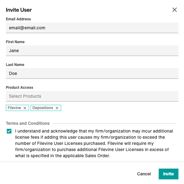 Invite User flyout