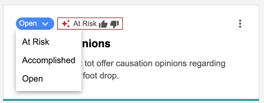 Goal status dropdown