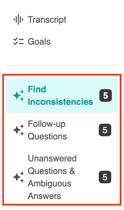 Lefthand side menu: Insight categories