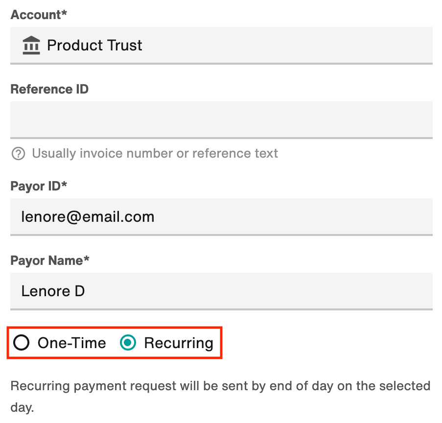 Select either One-Time or Recurring.