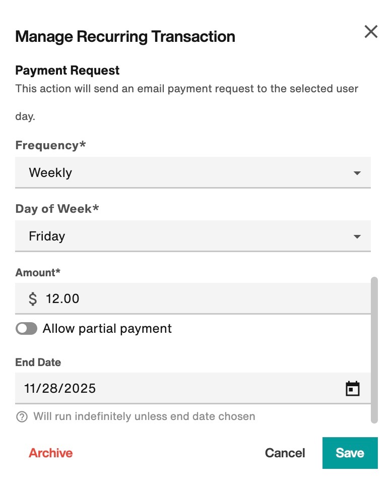 Manage Recurring Transaction flyout