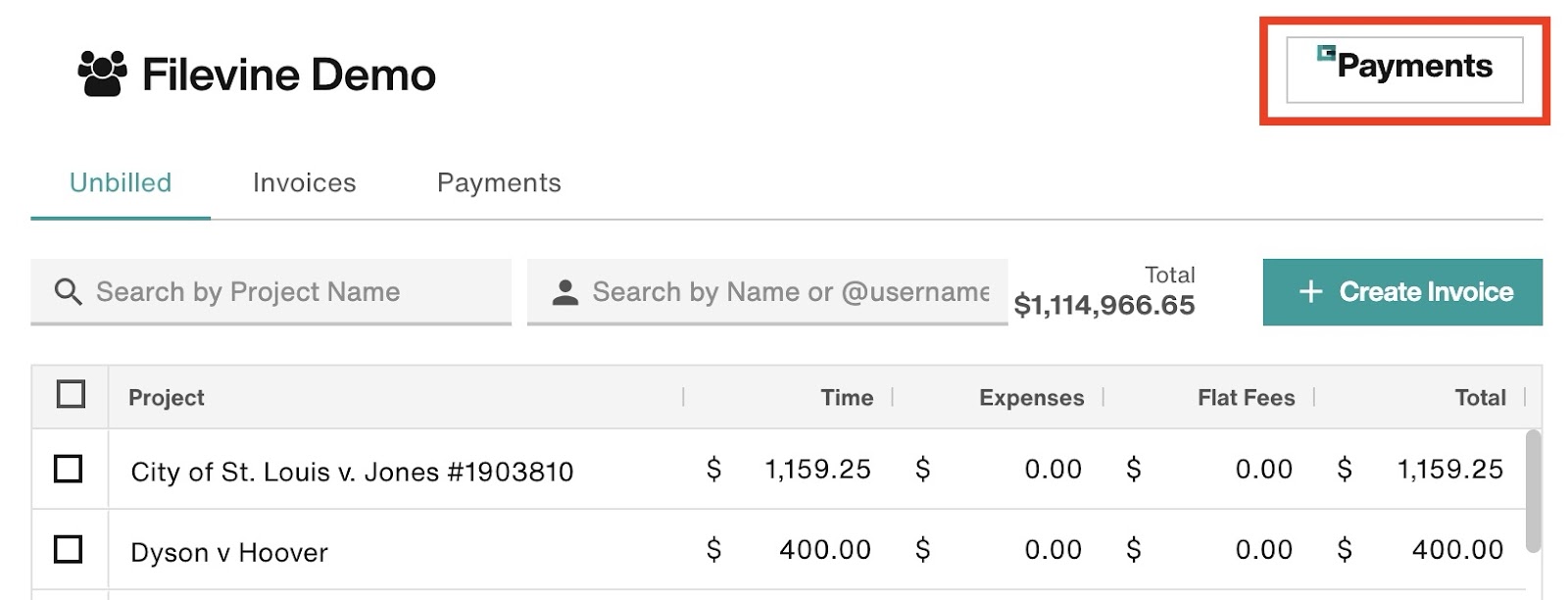 Billing Advanced tool - Payments button