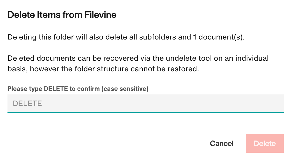 Delete Items from Filevine modal
