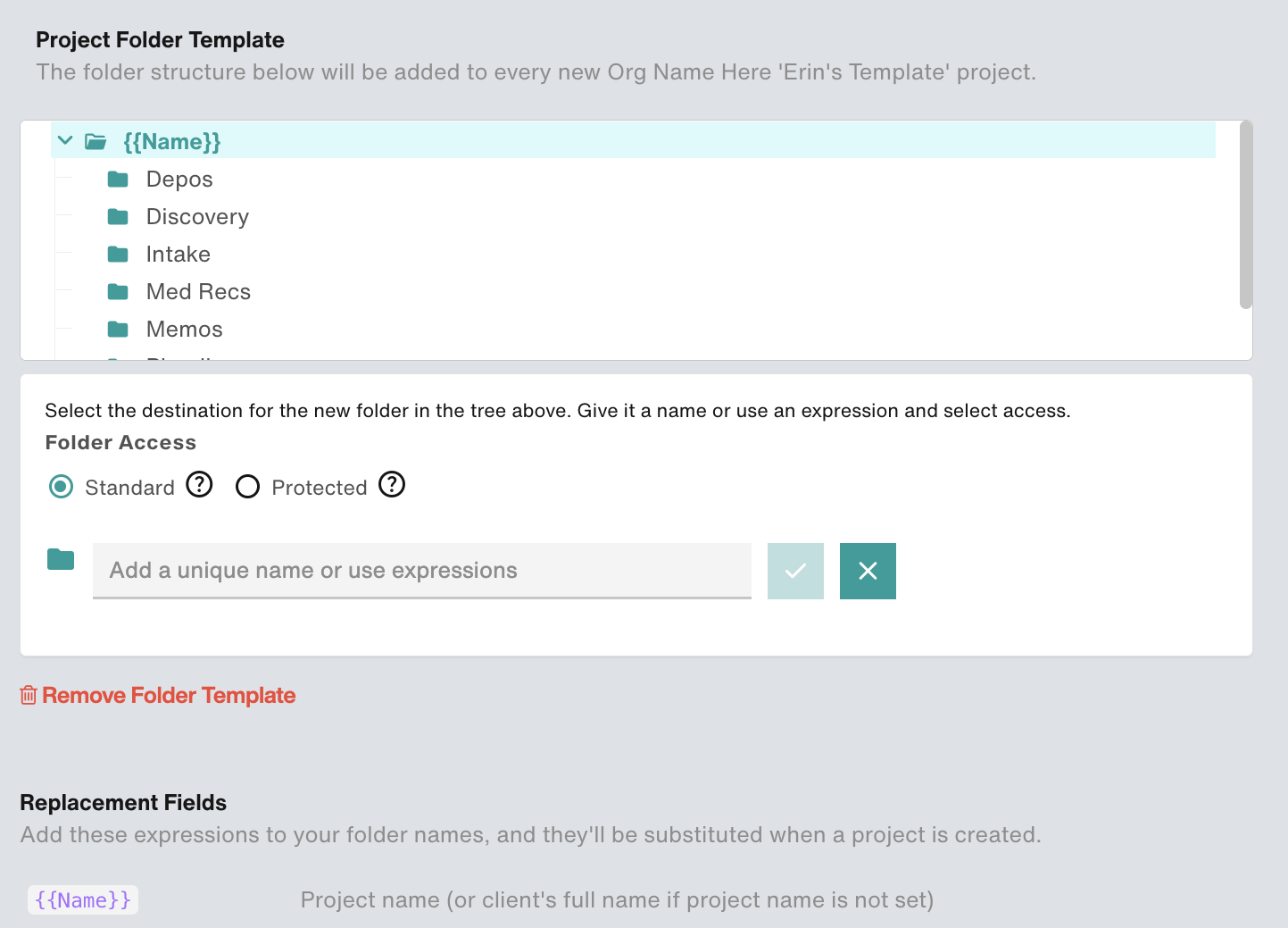 Project Folder Template section