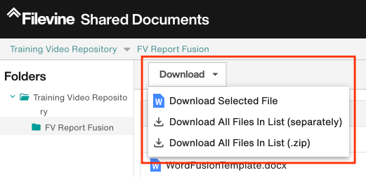 Download dropdown menu