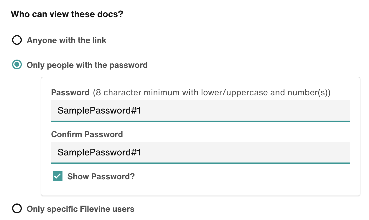 Only people with the password: Enter and confirm document password