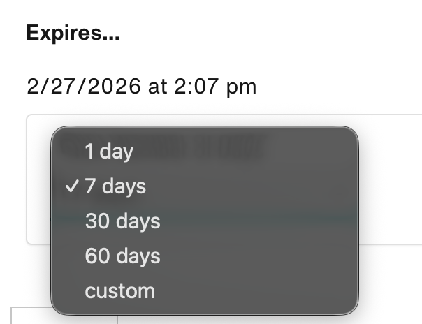 Select the number of days until expiration