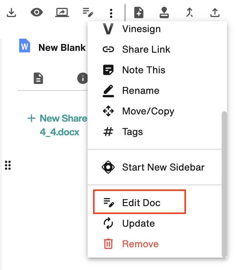 Vertical ellipsis menu: Edit Doc