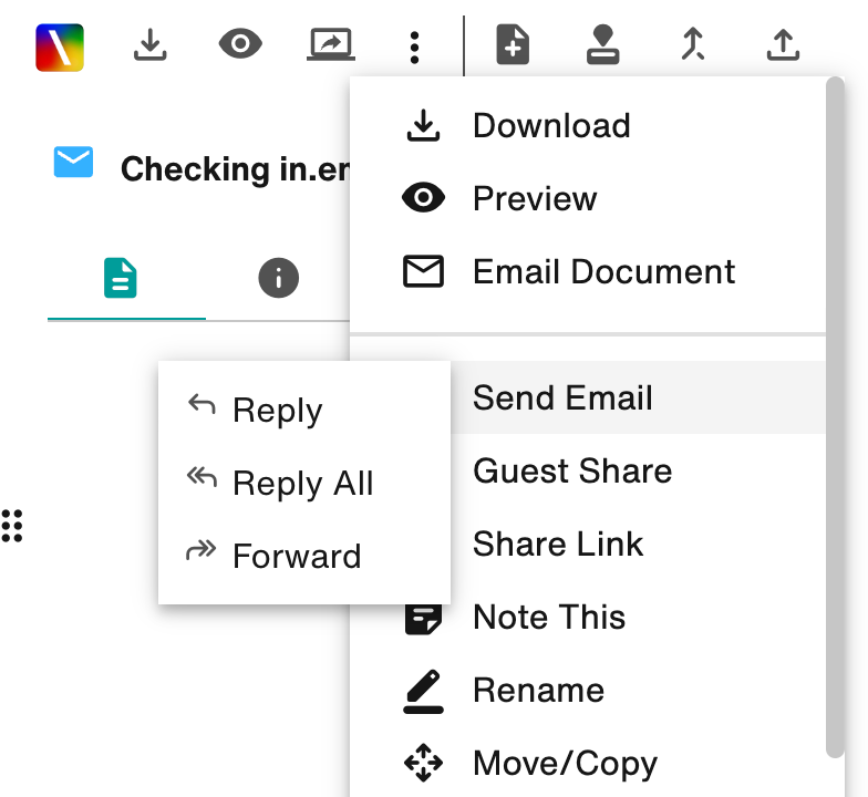 Vertical ellipsis menu: Send Email