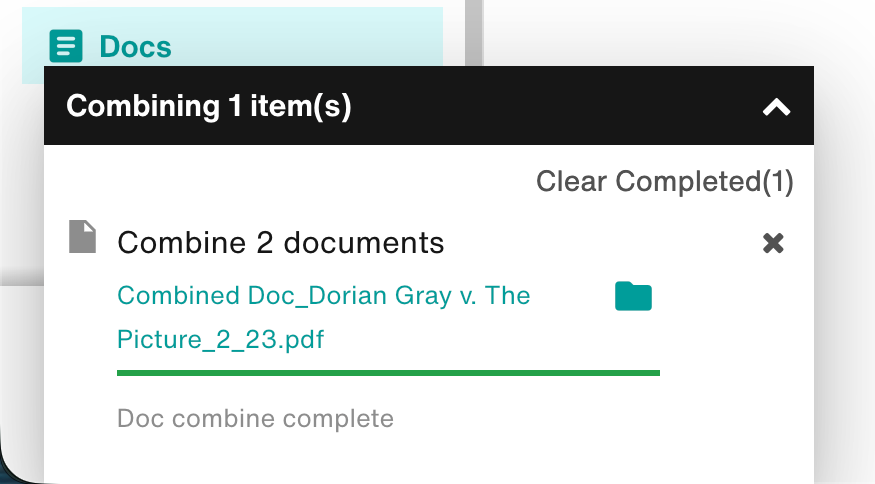 Progress window: Combine 2 documents