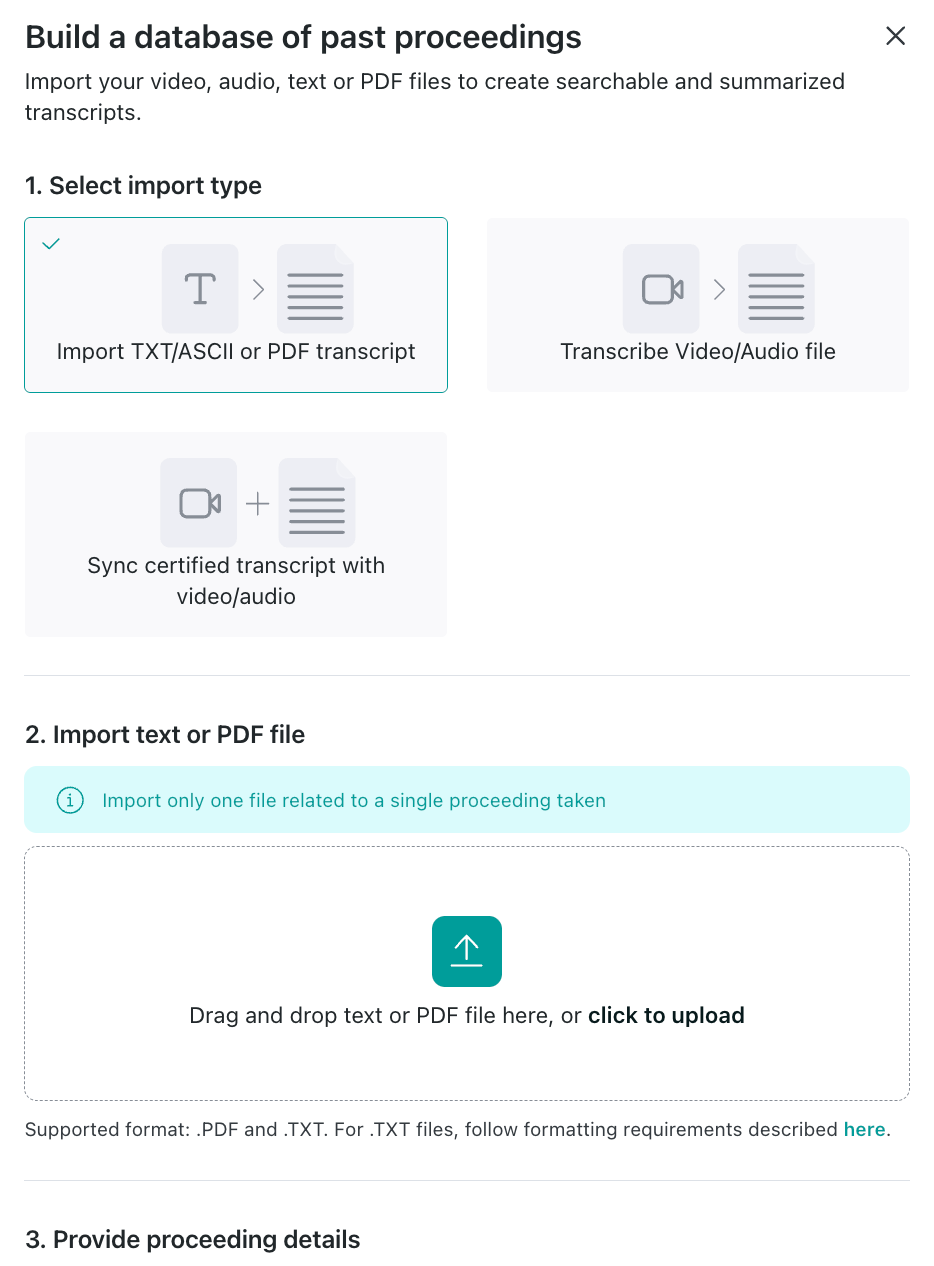 Import TXT/ASCII or PDF transcript