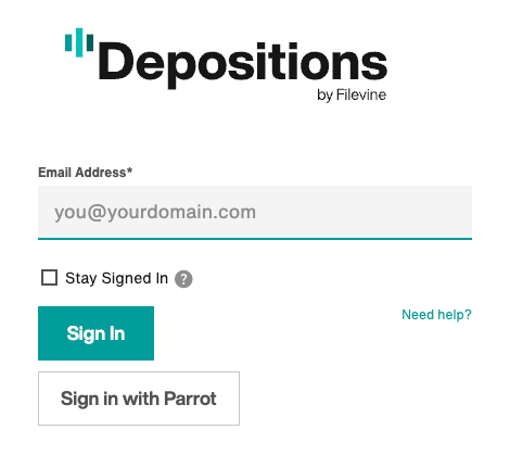 Depositions by Filevine login page