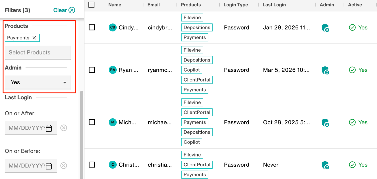Products: Payments. Admin: Yes.