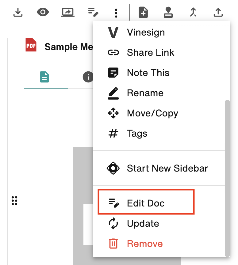 Vertical ellipsis menu: Edit Doc