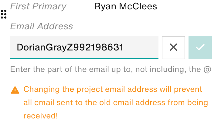 Edit project email and save changes