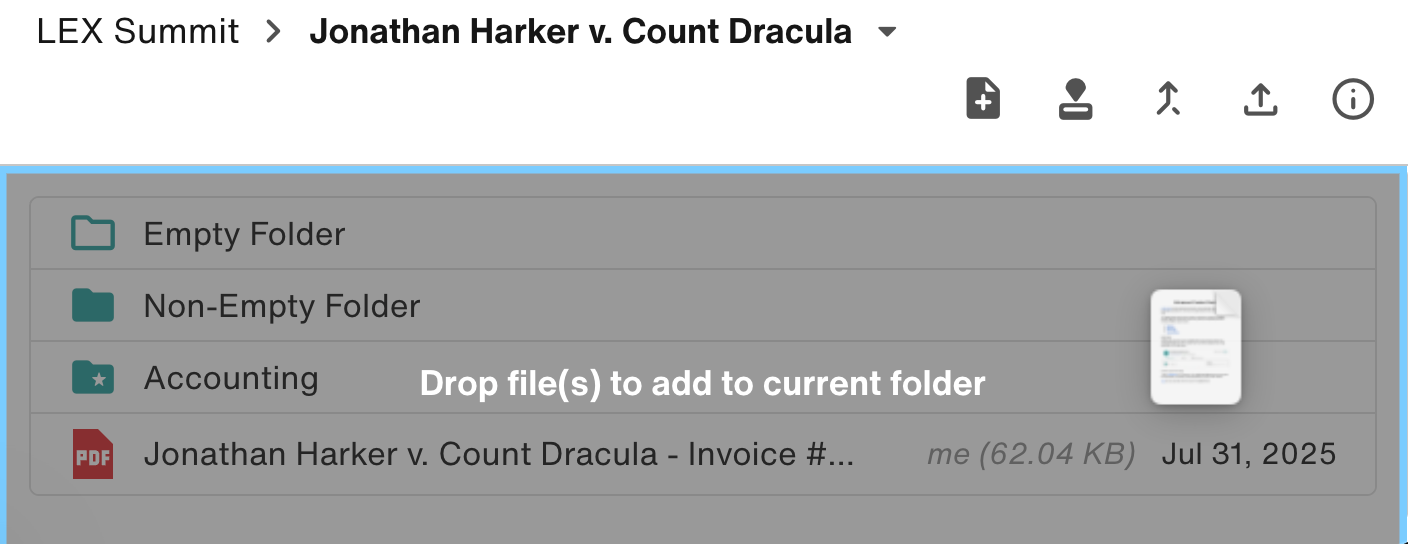 Drop file(s) to add to current folder (Legacy Docs section)