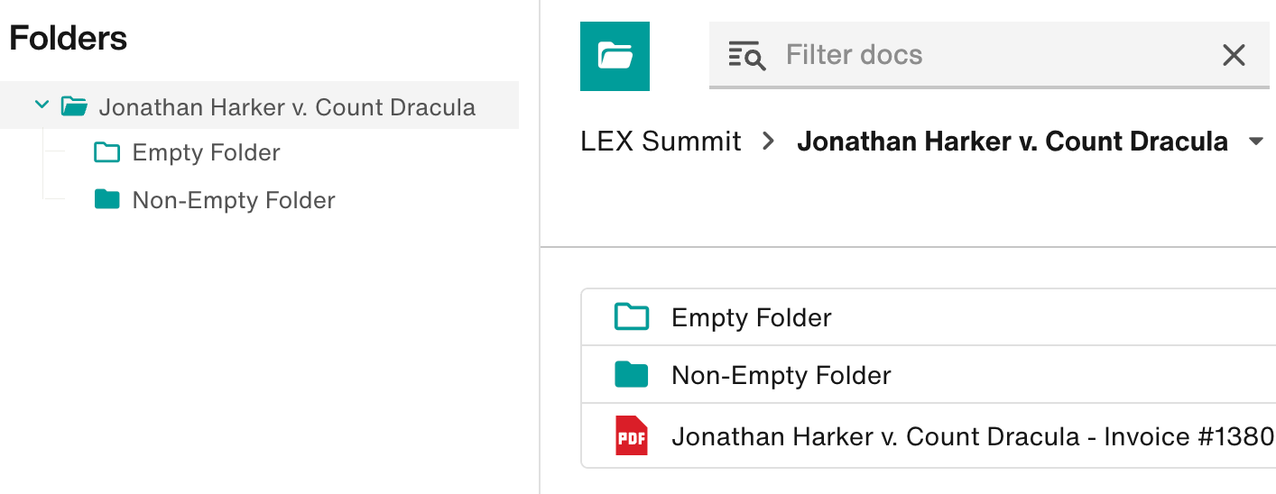 Project Docs section with an empty folder (outlined icon) and non-empty folder (filled-in icon).