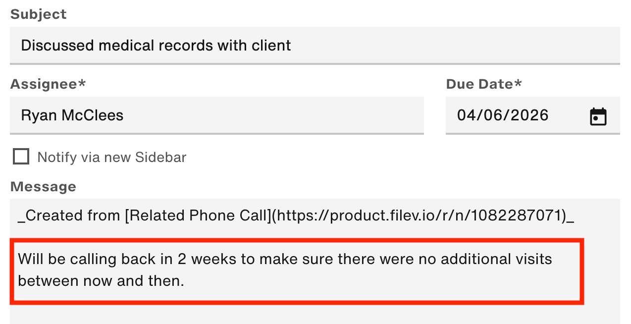 Highlighted text appears in Message field