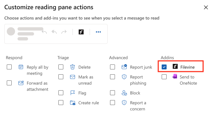 The checkbox next to Filevine is selected.