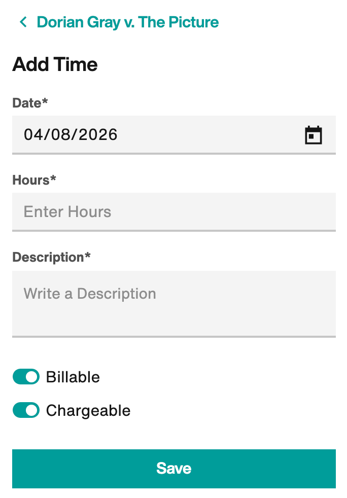 Add Time screen