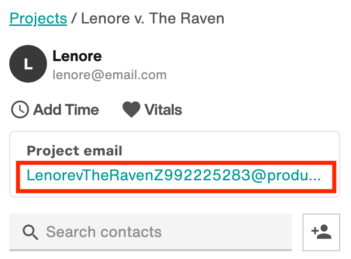 Select the project email in the add-in