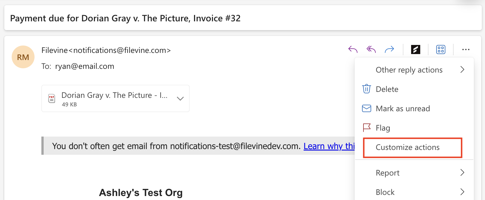 Customize actions