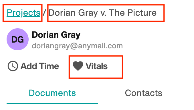 Return to project list, launch Filevine project, or view project vitals
