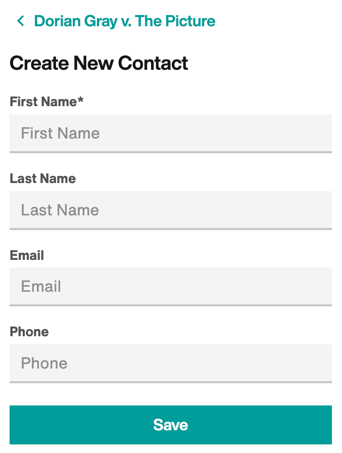 Create New Contact screen