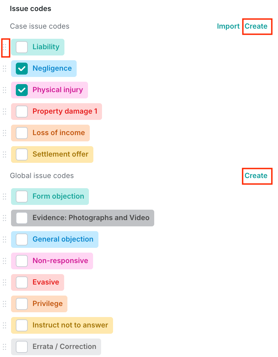 Reorder issue codes or create new ones